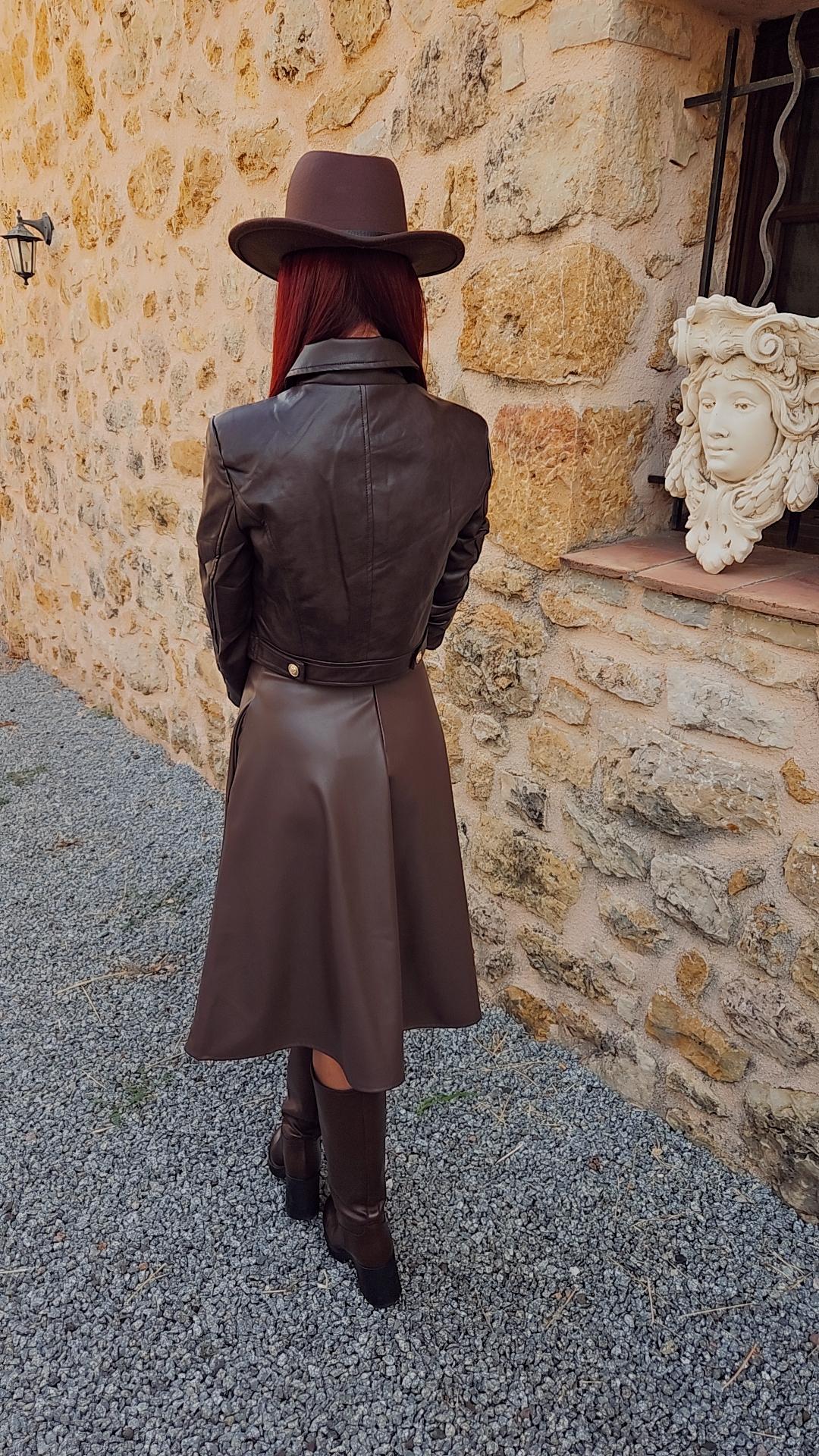 Jupe simili mi longue choco