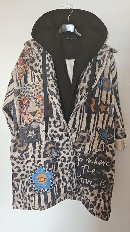 Veste longue tête léopard