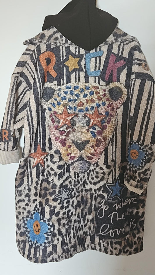 Veste longue tête léopard