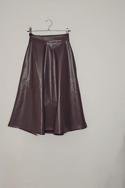 Jupe simili mi longue choco