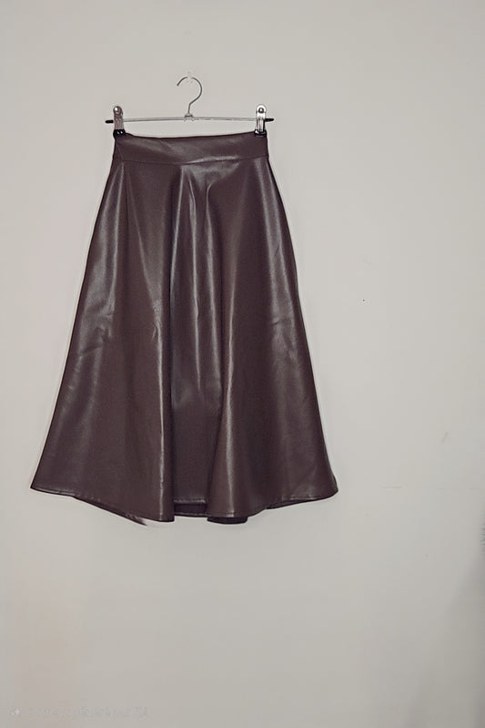 Jupe simili mi longue choco