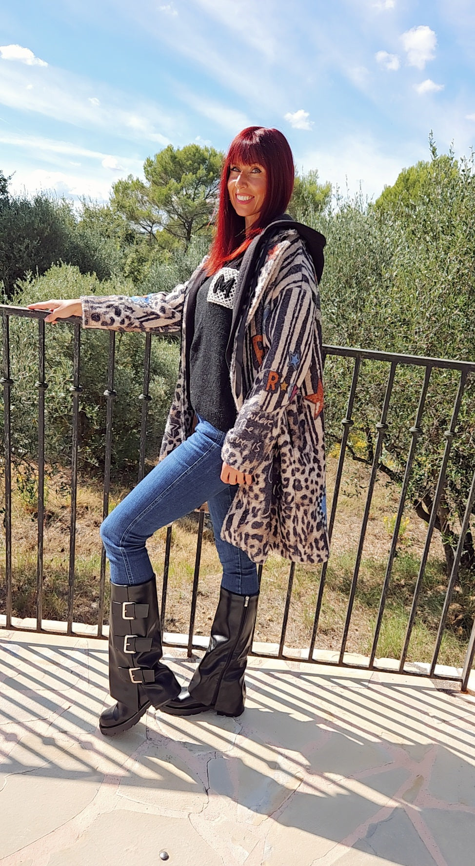 Veste longue tête léopard