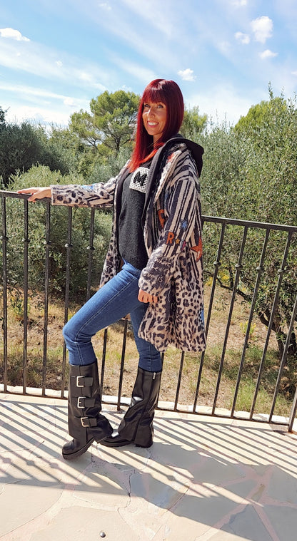 Veste longue tête léopard